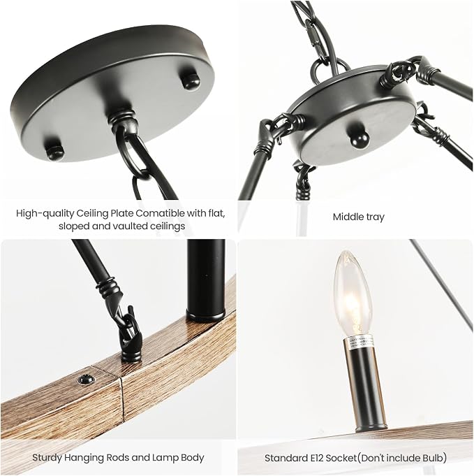 WJShome 16-Light Wagon Wheel Chandelier Farmhouse, 43" Extra Large Chandeliers for High Ceilings, Modern Chandeliers for Dinning Room, Kitchen Island, Entryway, Foyer, Living Room, Black&Khaki - Image 4