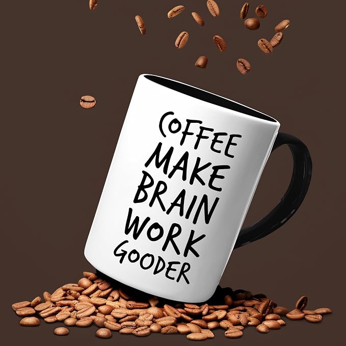 Veracco Coffee Make Brain Work Gooder Mug Funny Coffee Lover Gift Humorous Idea Family Friends Birthday Presents Sarcastic Office Tea Cup Caffeine Addict Brain Booster Gooder Vibes - Image 5