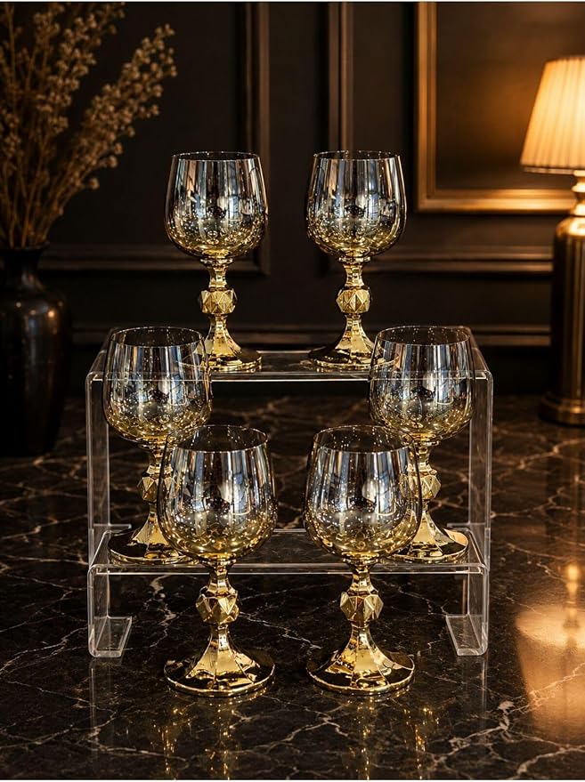 SODEF Set of 6 Gold Footed Coffee Side Glasses - quality Glassware, Titanium Coated, 5 fl oz Capacity, appropriate for Turkish Coffee or Water - Gold - Image 2