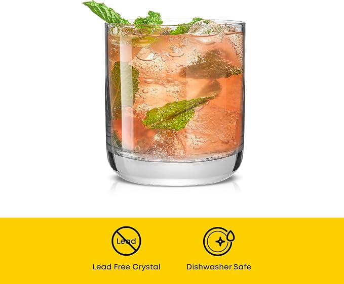 JoyJolt Faye Crystal Whiskey Glasses, Lowball Glasses Set of 6, 10oz Short Glass Tumbler, Double Old Fashioned Rocks Glass for Scotch or Bourbon, Dishwasher Safe Glassware - Image 3