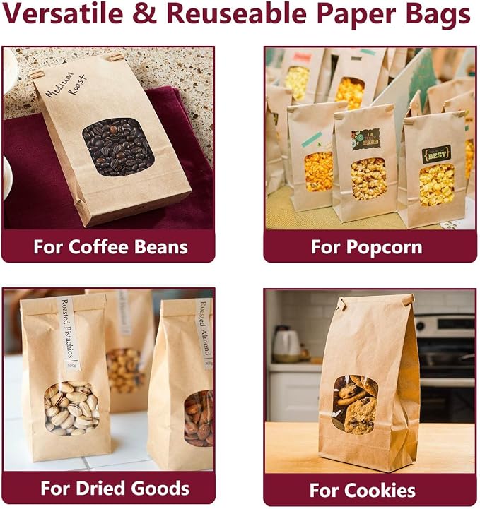 Brown Paper Bakery Bags with Window for Cookies, 4.5x2.36x9.6 inches, 40 Pack with Tin Tie Tab Lock, Brown Paper Bags for Cookie Coffee Bread Bakery Packing - Image 5