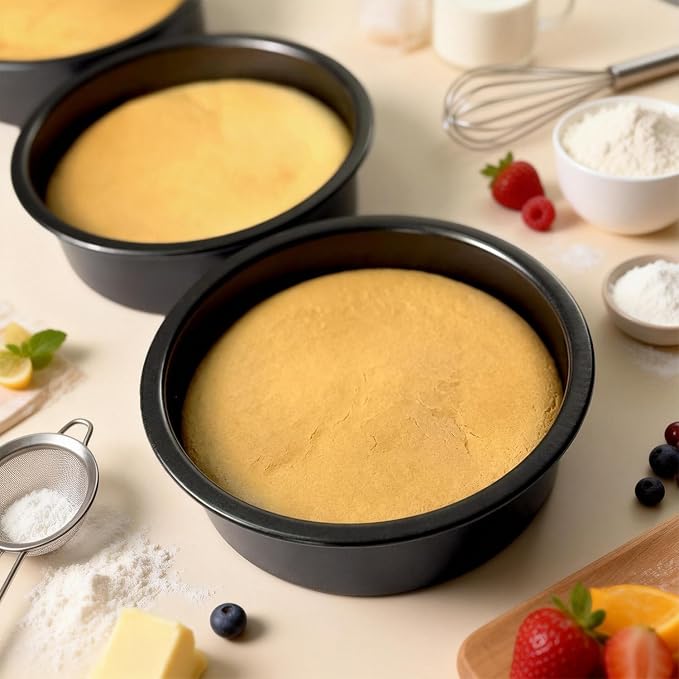 6 Inch Round Cake Pans Set of 3, Heavy-Duty Carbon Steel Baking Pans for Layered Birthday Cakes, Non-Stick Professional Circle Smash Cake Tins, Straight Wall & Dishwasher Safe - Image 3