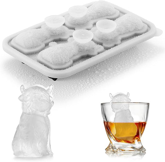 3D Highland Cow Ice Cube Tray Fun Shapes, Novelty Highland Cow Gifts, Holiday Stocking Stuffers for Men Women, Cute Highland Cattle Ice Mold for Whiskey,Cocktail,Bourbon