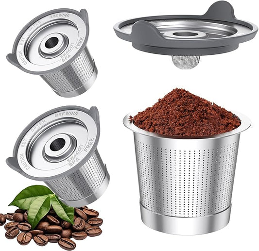 ComfortGrip™ Reusable K Cups – 3-Pack Stainless Steel Coffee Pods with Anti-Scald Silicone Lid, BPA-Free, Easy-Clean Filter – Compatible with Keurig 1.0 Only (Not for 2.0)