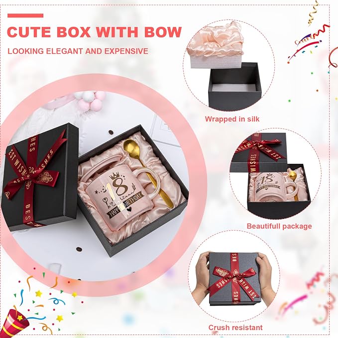 18th Birthday Gifts for Girls, 18 Year Old Girl Birthday Gifts, 14 Oz Mug | Unique Gift Ideas for 18 Year Old Girl Daughter, Niece, Granddaughter, Presents for 18th Birthday, with Spoon Card Gift Box - Image 4
