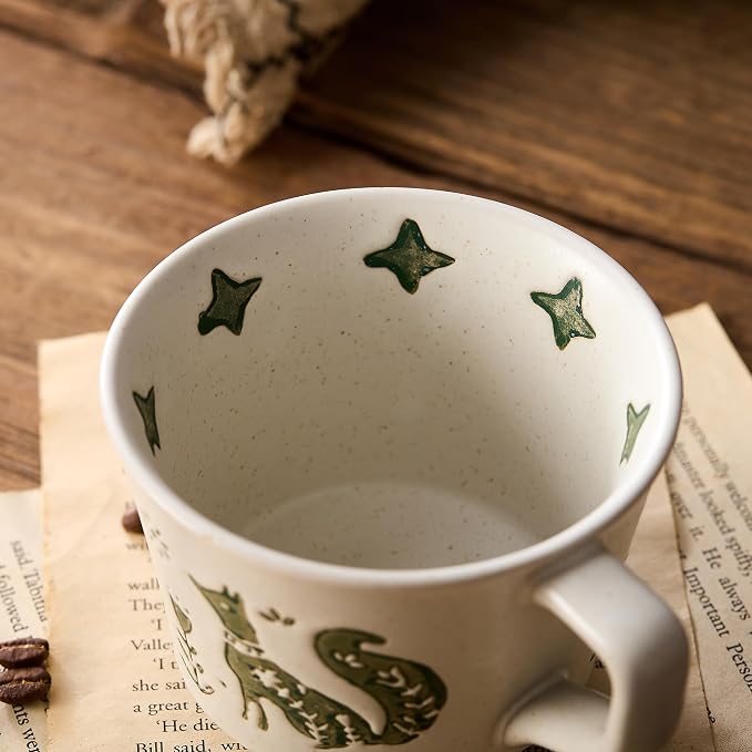 12 oz Vintage Ceramic Coffee Mug Set of 4 - Handmade Stoneware Pottery Countryside Farmhouse Fall Autumn Tea Mugs with Big Handle for Latte,Cocoa,Dishwasher & Microwave Safe Cups (Animals) - Image 5