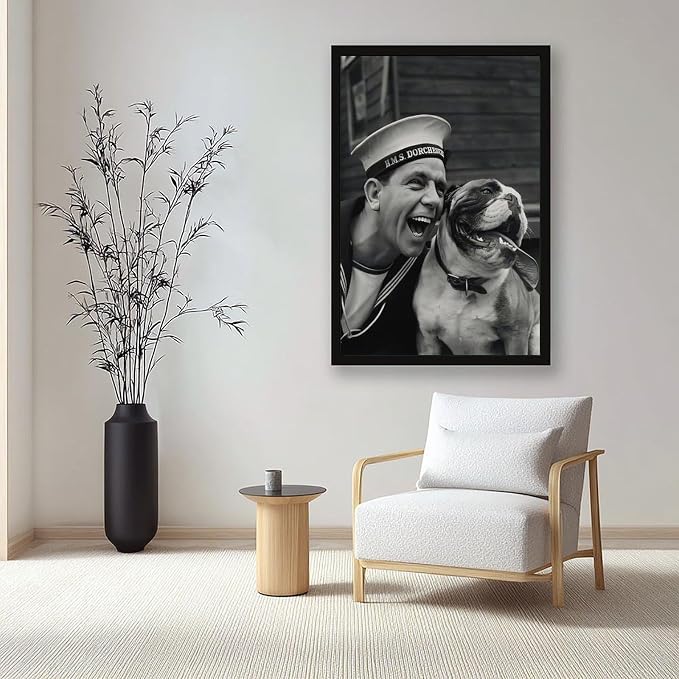 Sailor And Bulldog Smiling, Vintage English Black And White , Funny Dog Poster Canvas Poster Wall Art Decor Print Picture Paintings for Living Room Bedroom Decoration Black Frame 12x18in(30x45cm) - Image 7