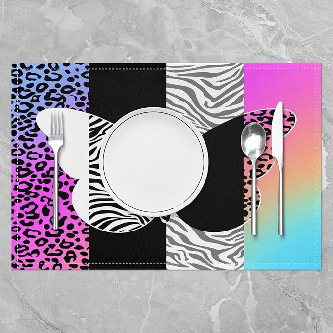 Feelyou Leopard Table Place Mats, Kids Cheetah Butterfly Placemats Set of 4 Animal Print Placemat for Kitchen Dining Table Decor Indoor Outdoor for Zebra Colorful 18"x12" - Image 2