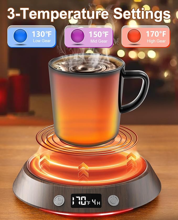 Kepwam Coffee Mug Warmer - 50W Electric Coffee Warmer for Desk 3 Temp Settings & 2-9 Timer Smart Cup Warmer for Desk Candle Warmer Plate with LED Lights Beverage Tea Milk Warmer for Home & Office - Image 2