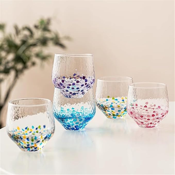 drinking glassware Set of 5 Colorful Hand-painted Polka Dot Glass Cup - Image 7