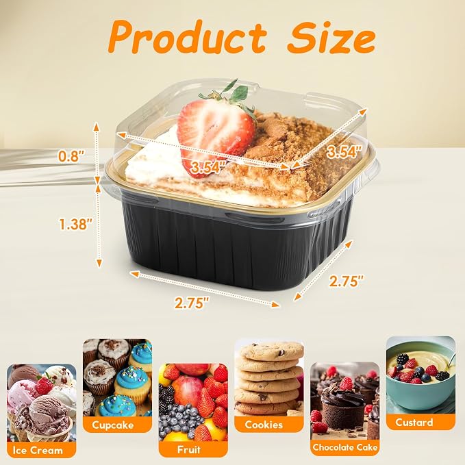 Mini Square Baking Cups with Lids, 50 Pcs 5oz Aluminum Foil Cupcake Tins with Lids, Disposable Ramekins Flan Cake Pans Tins for Souffle, Dessert, Valentine, Wedding, Party Small Cake Containers - Image 5