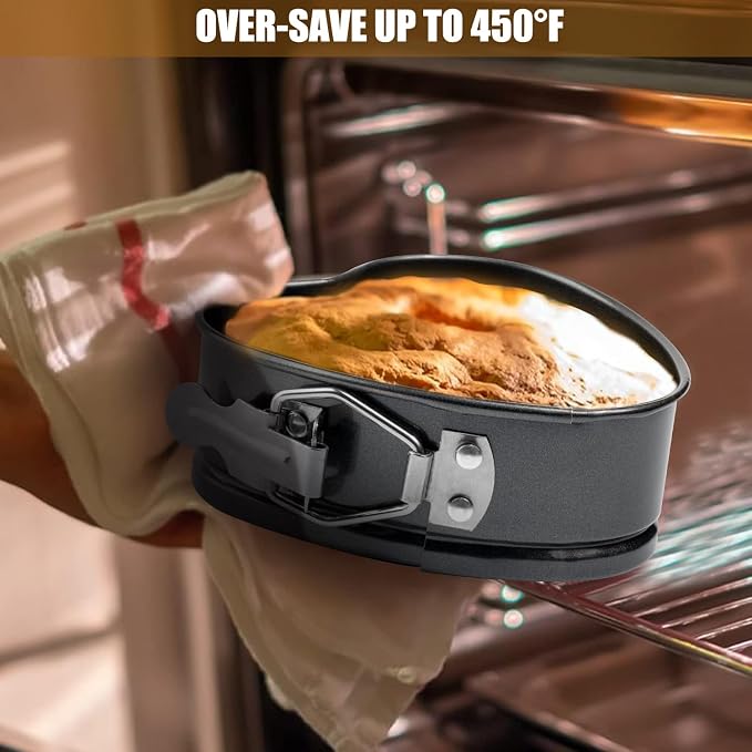 Springform Cake Pan Set of 3 (4, 7, 9 Inch) Heart Leakproof Nonstick Cheesecake Pans with Removable Bottom Carbon Steel Bakeware - Image 5