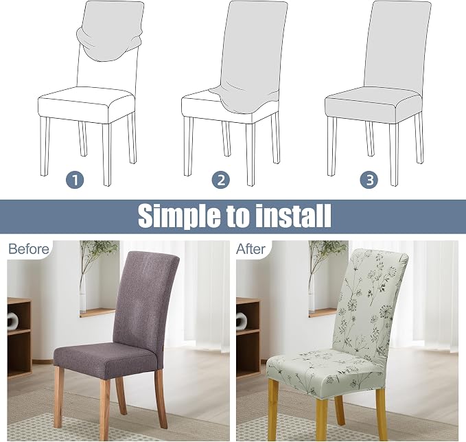 Dining Chair Covers, Stretch Seat Covers, Washable Furniture Protector | 6 Pack, Washable, Stretch Fit, Soft, Non Slip, Dining Chair Covers, Seat Protector, Furniture Protector - Image 4