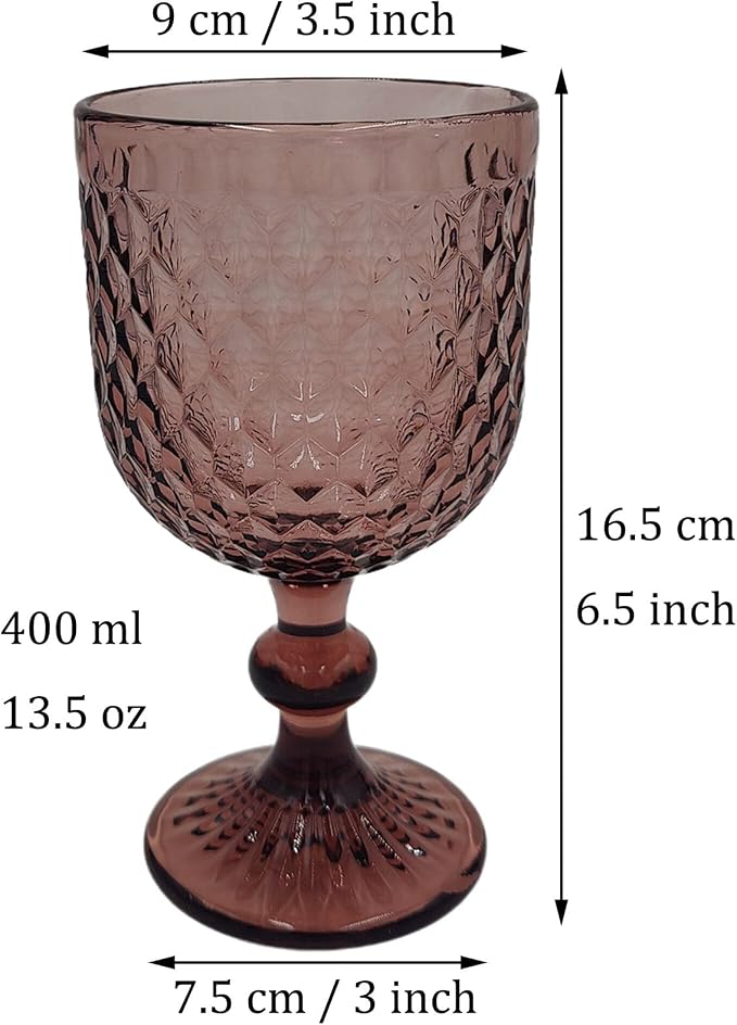 Taganov Purple Glass Goblet Colored Wine Cups Water Vintage Glassware set of 6 Pink Stemware 13.5 oz for Wedding Party Bar Housewarming Gift - Image 7