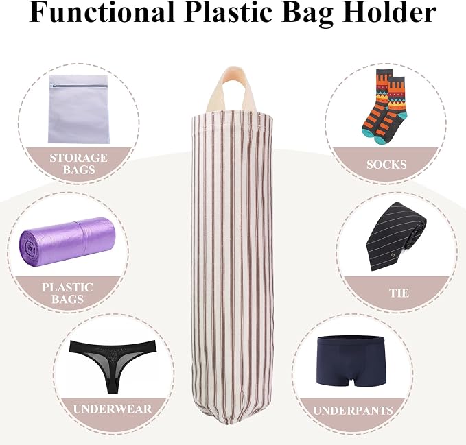 Plastic Bag Holder, Wall Mount Grocery Bag Holder, Reusable Trash Bags Organizer for Home Kitchen Pantry Decor (Brown) - Image 5