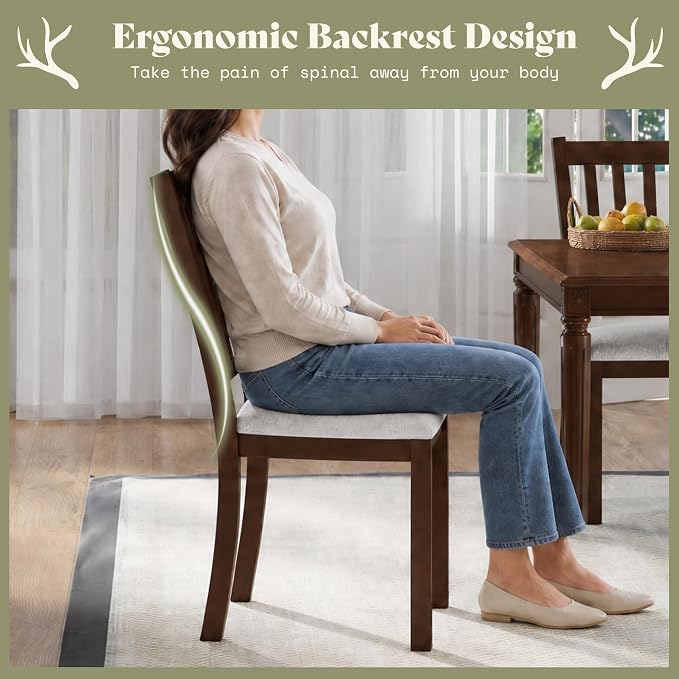 AMERLIFE Set of 8 Farmhouse Upholstered Dining Chairs with Wood Legs, Brown | Curved Back Design, Padded Dining Chairs, Solid Wood Legs, Dining Room Seating, Dark Brown Finish - Image 7