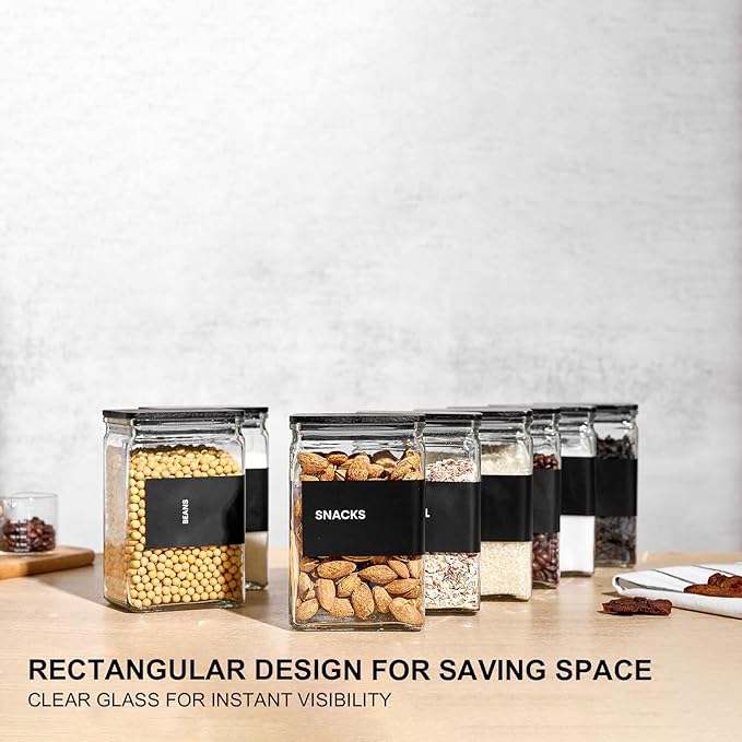 Glass Storage Jars with Bamboo Lids, 27oz Square Spice Jars for Kitchen Pantry Organization, Glass Seasoning Bottles Spice Containers with Labels for Cereal Flour Beans Tea - Image 4
