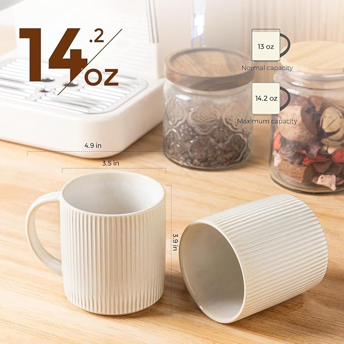 theterra Ceramic Coffee Mugs Set of 4, 14.2 oz Coffee Cups with Handle | Handmade, Suitable for Latte, Tea, Milk, Beer & Hot Cocoa, Reactive White - Image 2