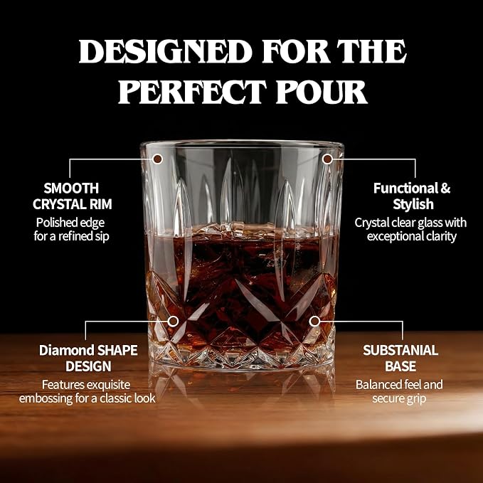 Moretoes Crystal Whisky Drinking Glasses Set of 12, Glass Cups | Mixed Glassware Set, 12 Oz Highball Glasses & 11 Oz Old Fashioned Glasses, Great for Cocktail and Other Beverages - Image 4