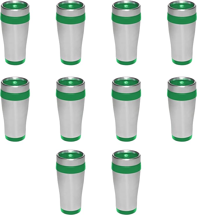 DISCOUNT PROMOS Insulated Stainless Steel Travel Mugs 16 oz. Set of 10, Bulk Pack - Perfect for Coffee, Soda, Other Hot & Cold Beverages - Green