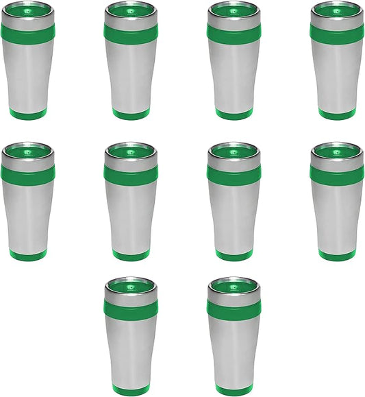 DISCOUNT PROMOS Insulated Stainless Steel Travel Mugs 16 oz. Set of 10, Bulk Pack - Perfect for Coffee, Soda, Other Hot & Cold Beverages - Green
