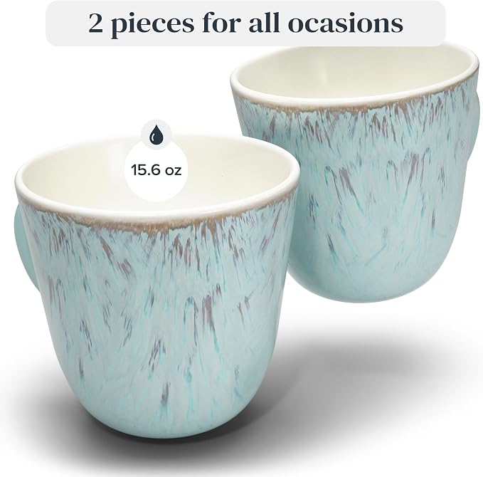 PURE LIVING INTERIOR DESIGN Stoneware Coffee Mugs Set of 2, Modern Beige-Blue, 14.5 Oz, Ceramic, Dishwasher & Microwave Safe - Image 3