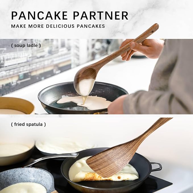 Wooden Spoons for Cooking, 7-Piece Acacia Wood Cooking Utensil Set | Spoons and spatulas stir, mix, flip and serve; balanced handles offer control while staying gentle on nonstick cookware. - Image 5
