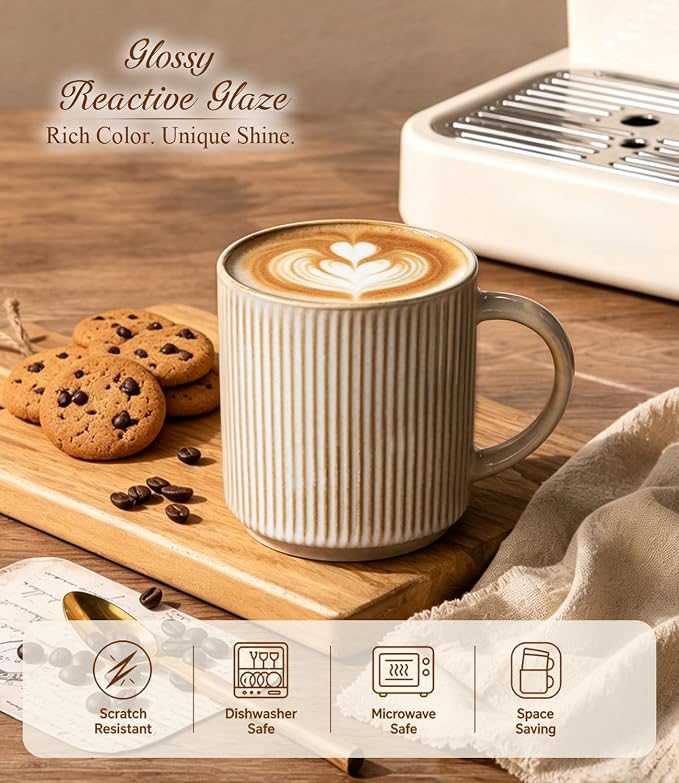 GBhome Coffee Mugs Set of 6，16 oz Coffee Cups with Handle | Cups for Latte, Tea, Cocoa & Milk, Ideal for Daily Use & Gifts, Microwave & Dishwasher Safe, Cappuccino - Image 4