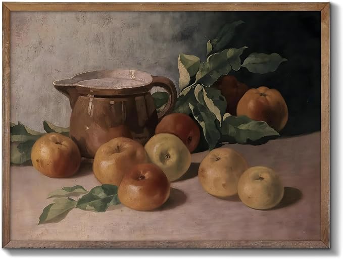 Unframed Wall Art, Vintage Kitchen Wall Art Prints Apple Still Life Farmhouse Decor Wall Art, Rustic Watercolor Oil Painting Kitchen Sign Canvas Art Prints for Dining Room, Bedroom, Living Room, Gallery, Vintage Pictures Wall Decor(8"x10") by XOCUUI