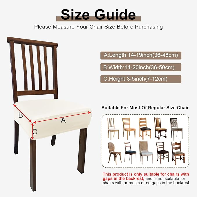 Waterproof Pu Leather Seat Covers for Dining Room Chairs Set of 6,Soft Chairs Seat Slipcovers,Dining Chair Cover Removable Washable Chair Protector Cover Stretch Kitchen Chair Covers - Image 4