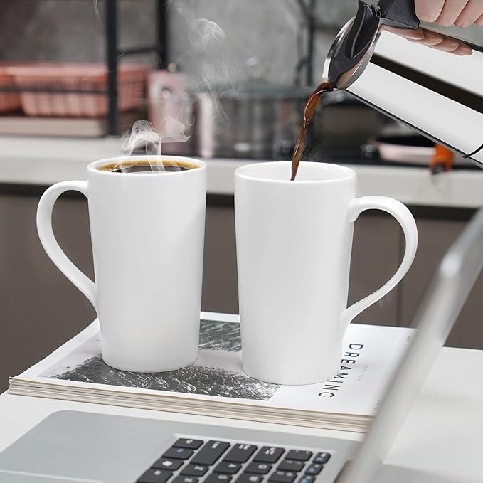 20 OZ Simple Pure White Mug (Set of 2) Plain Large Tall White Ceramic Milk Tea Coffee Mug with Handle as A Gift for Dad Mom Friends, 2pcs