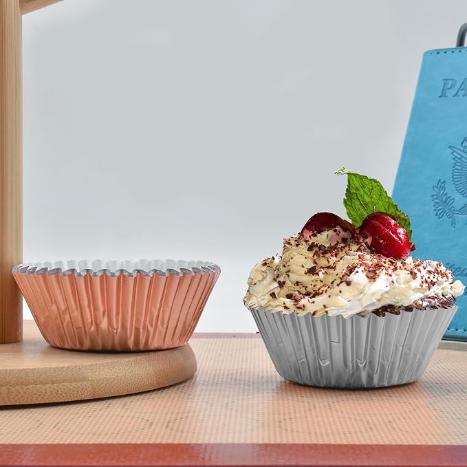 200 Pcs Rose Gold Foil Cupcake Liners Standard Baking Cup Muffin Paper Case | Food-grade, Greaseproof & Sturdy Parchment, Cupcake Wrapper for Party, Christmas, Gift - Image 4