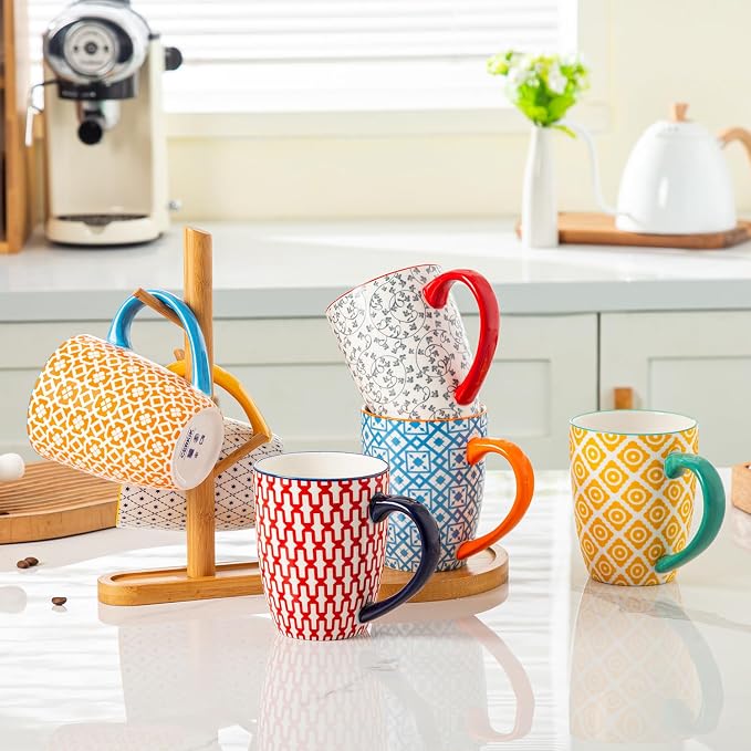 Ceramic Coffee Mugs Set - 16 Oz Large Porcelain Tea Cups with Handle for Men Women Cappuccino Latte Cocoa - Microwave Dishwasher Safe - Christmas Housewarming Gift - Set of 6 - Assorted Colors - Image 9