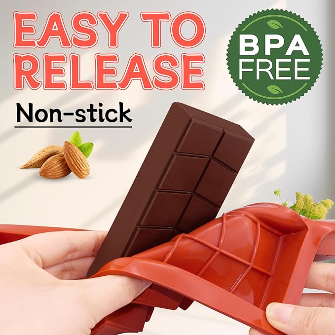 Chocolate Bar Molds Deep Silicone Non Stick 2 Pack,Dubai Shapes Thick Candy Stuffed Bar Mold for Filling Big Knafeh Pistachio Granola Bar Snacks