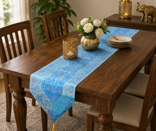 Indian Traditional Decorative Silk Table Runner Kitchen Dining Good Luck Table Cloth for Wedding Bridal Birthday Party Decorations 72x14 Inches Turquoise Color by Unknown