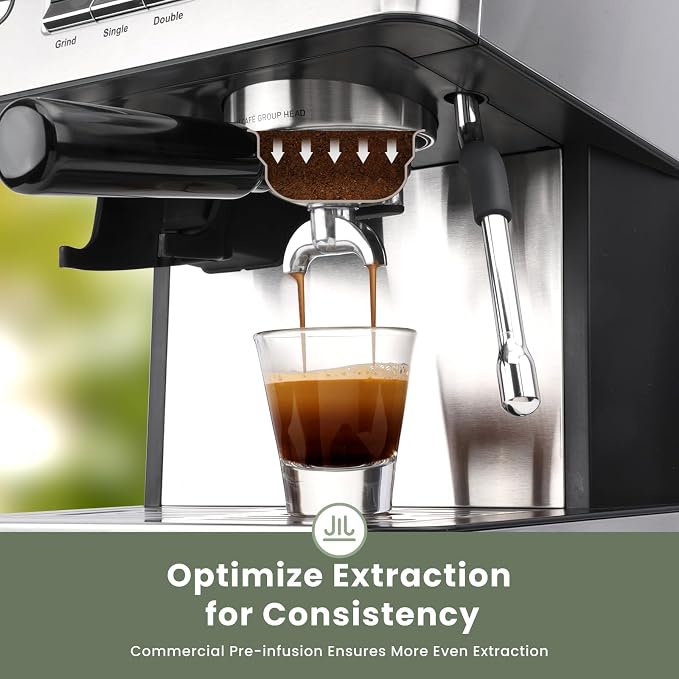 Gevi 20 Bar Espresso Machine with Grinder & Steam Wand for Latte Cappuccino | Removable Water Tank, Powerful Milk Frother, Stable Pressure System For Crafting Silky Homemade Coffee Drinks - Image 8