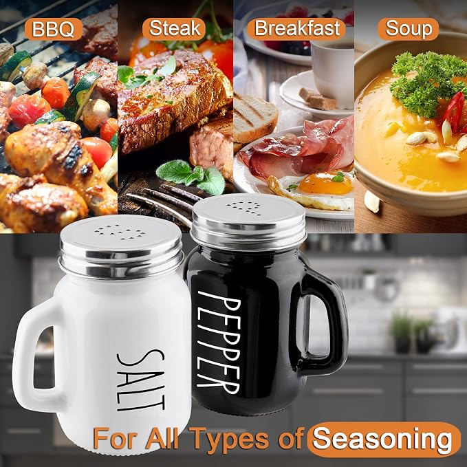 Salt and Pepper Shakers Set, ZOSUJO 4 oz Cute Salt Pepper Shaker, Kitchen Decor for Home Restaurants Wedding, Glass Black White Sets with Stainless Steel Lids - Image 5