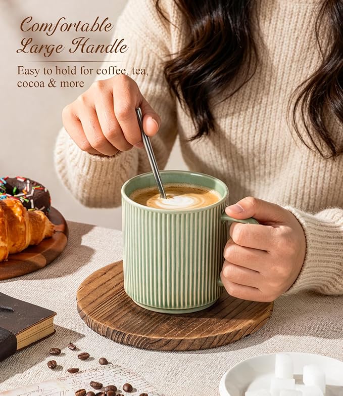 GBhome Coffee Mugs Set of 6，16 oz Coffee Cups with Handle | Cups for Latte, Tea, Cocoa & Milk, Ideal for Daily Use & Gifts, Microwave & Dishwasher Safe, Light Green - Image 5