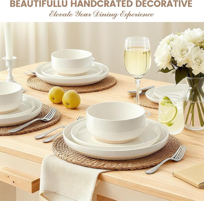 Plates and Bowls Sets, Scratch Resistant Dinnerware Sets for 8, 24 Pieces Porcelain Ceramic Dishware Dishes Set, Modern Stoneware Kitchen Dinner Set, Microwave and Dishwasher Safe, Cream White - Image 8