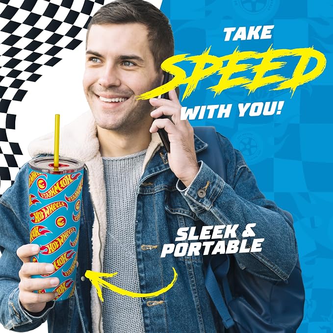 Dragon Glassware x Hot Wheels Tumbler with Straw, 24 oz - Race Team | Vacuum Insulated Stainless Steel Tumbler with Straw & Lid; Double Walled Tumbler with Straw; Hot Wheels Cup with Lid - Image 4
