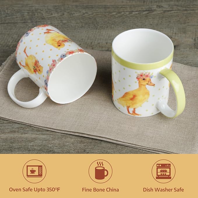 Maison d' Hermine Coffee Mug with Handles Tea Cups (12 Ounce, Pack of 2) | Fine Bone China Coffee Mugs for Hot Beverages Cappuccino Latte Home Restaurant Hotel Spring Summer -Ducklings In Spring - Image 7
