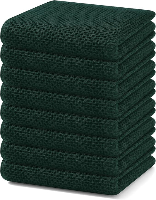 Homaxy 100% Cotton Waffle Weave Kitchen Dish Towels 8-Pack, Blackish Green | 13 x 28 Inches, Ultra Soft Absorbent Dish Towels, Quick Drying Cleaning Towels by Homaxy