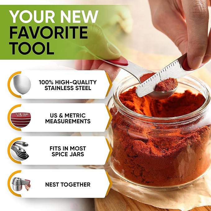 Spring Chef Magnetic Measuring Cups & Spoons Set of 15, Patented, Red | Stackable Stainless Steel Measuring Cups & Heavy Duty Metal Measuring Spoons with Levelers for Dry & Liquid Ingredients - Image 5