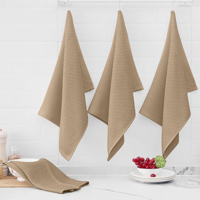 Homaxy 100% Cotton Oversized Waffle Weave Kitchen Towels 8-Pack, Tan | 20 x 28 Inches, Ultra Soft Absorbent Dish Towels, Quick Drying Large Cleaning Towels - Image 6