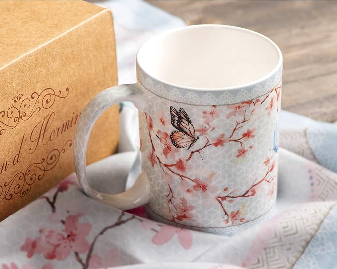 Maison d' Hermine Coffee Mug with Handles Tea Cups (12 Ounce, Pack of 2) | Fine Bone China Coffee Mugs for Hot Beverages Cappuccino Latte Home Restaurant Hotel Spring Summer -Blossoms in Spring - Image 4