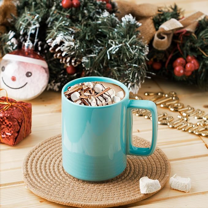 E-liu Large 15 Ounces Porcelain Coffee Mug Tea Mugs Set of 6 | Cups for Coffee, Tea, Cocoa, and Mulled Drinks , Dishwasher & Microwave Safe Gift Sets, Turquoise - Image 9