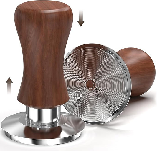 KYONANO 58.5mm Espresso Tamper, 30lb Spring-Loaded Calibrated Coffee Tamper, 304 Stainless Steel, Cuibourtia Wooden-Handle, Barista Tamper Suit for Over 58MM Espresso Portafilter