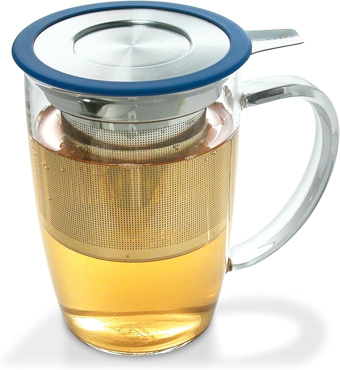FORLIFE NewLeaf Glass Tea 16-Ounce Mug with Infuser and Lid, Marine