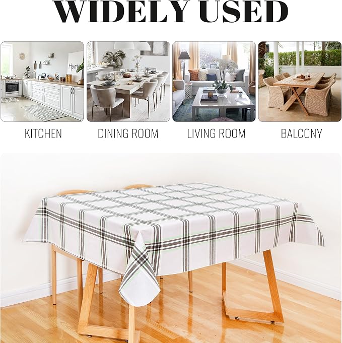 FIFTY FEET 84 * 60 Inch Rectangle Tablecloth, Vinyl Tablecloth with Flannel Backing for Rectangle Tables Waterproof, Spill Proof Plastic Picnic Table Cover for Dining/Camping/Indoor/Outdoor(Plaid-C) - Image 7