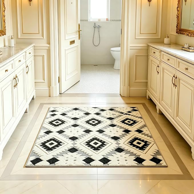 Indoor Doormat 2'x3', Geometric Boho Entrance Mat for Porch, Bohemia | Soft Cozy Fluffy Mid Pile Machine Washable Non Slip Small Accent Rug for Entryway Front Door Sink Indoor Entrance Bathroom - Image 3